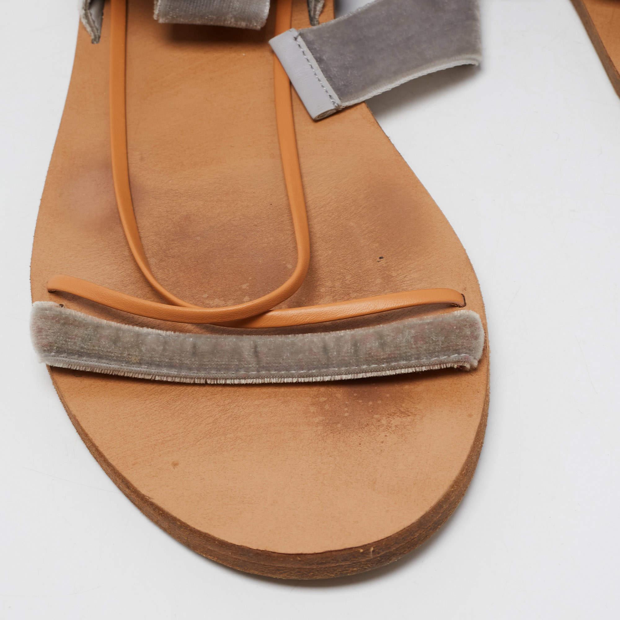 Valentino Grey Velvet Ankle Wrap Flat Sandals Size 37 2