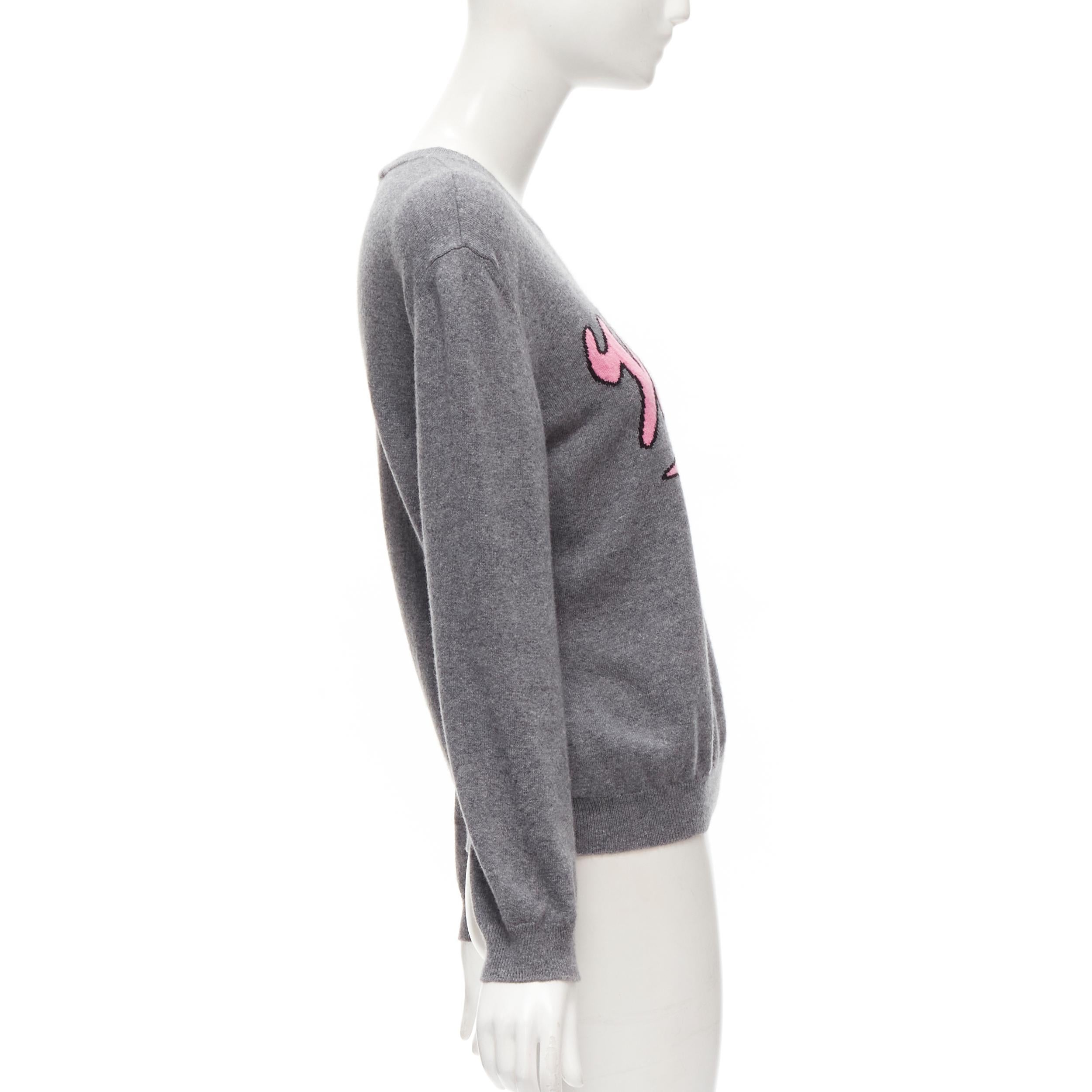 Gray VALENTINO grey virgin wool cashmere pink cursive graphic logo sweater top M For Sale