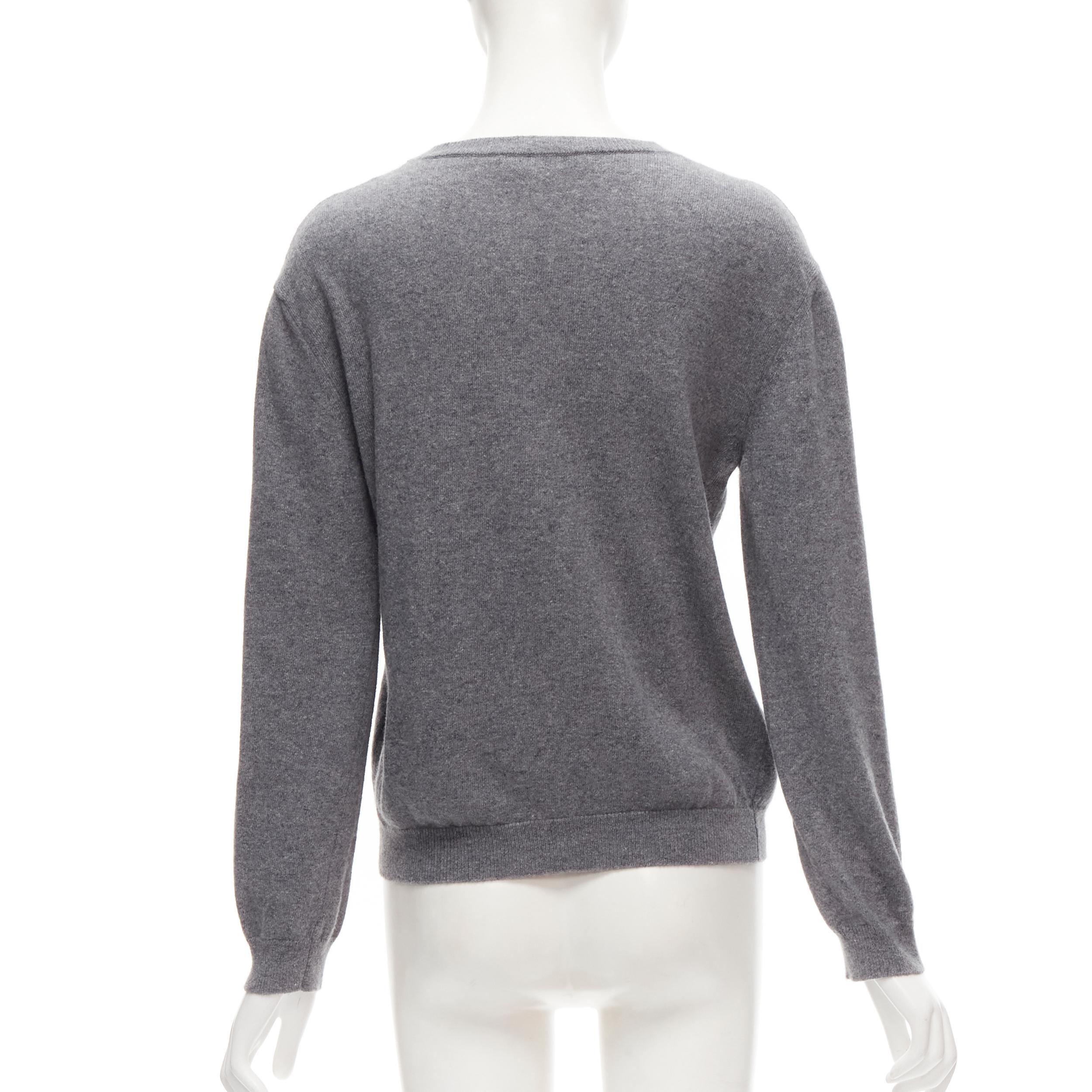 VALENTINO grey virgin wool cashmere pink cursive graphic logo sweater top M For Sale 1