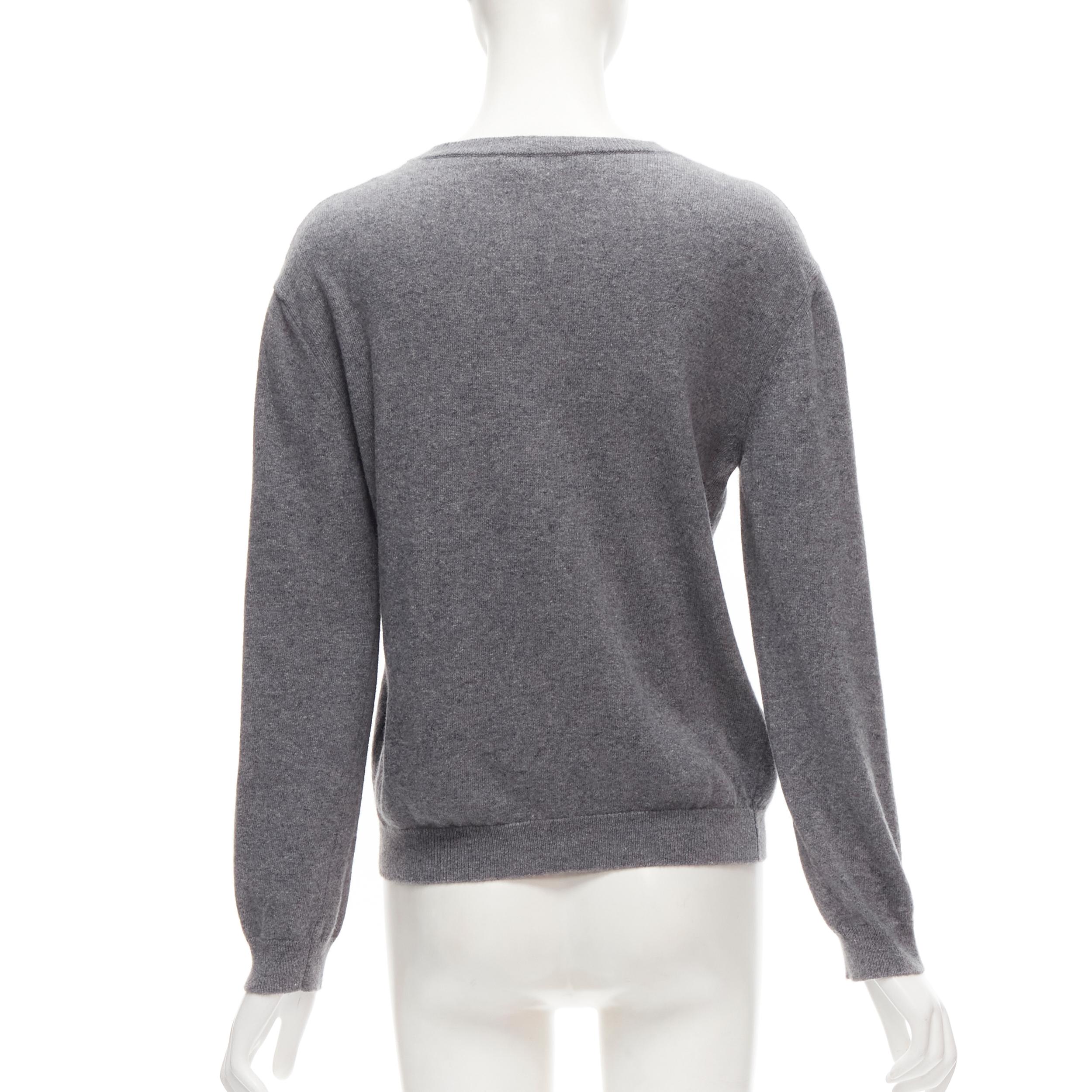 Women's VALENTINO grey virgin wool cashmere pink cursive graphic logo sweater top M For Sale