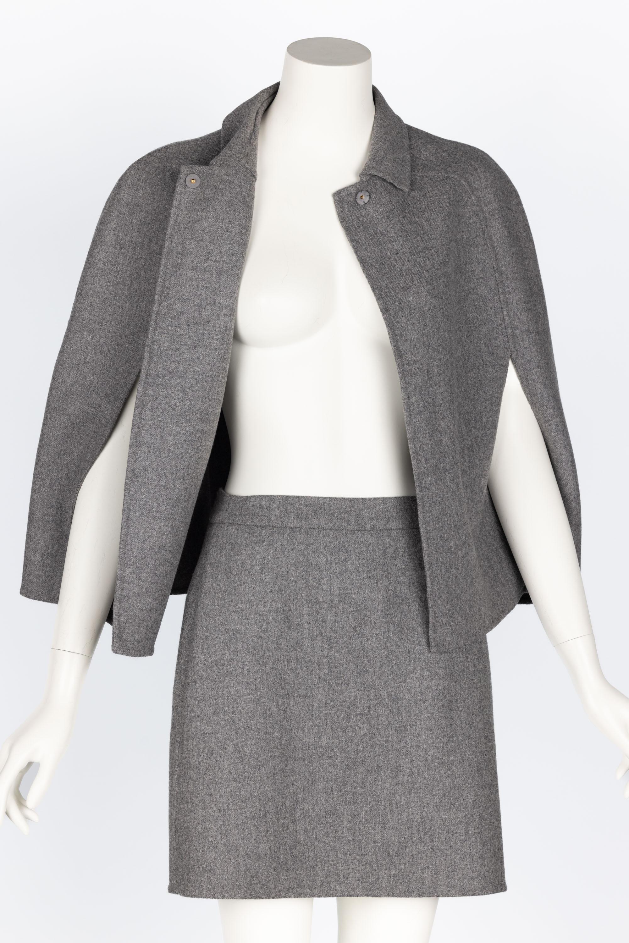 Women's Valentino Grey Wool Angora Cape Mini Skirt Suit Set For Sale