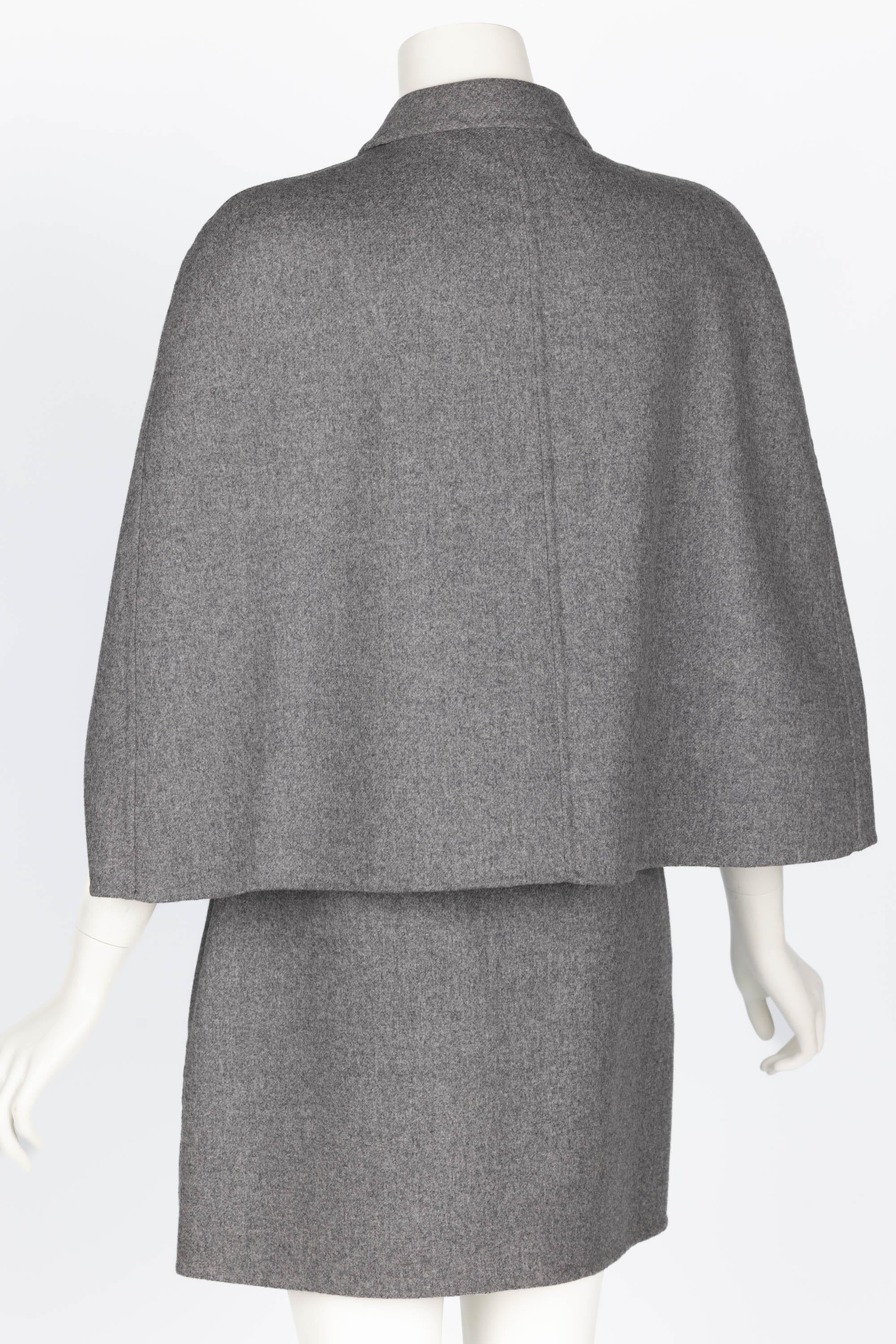 Valentino Grey Wool Angora Cape Mini Skirt Suit Set For Sale 1