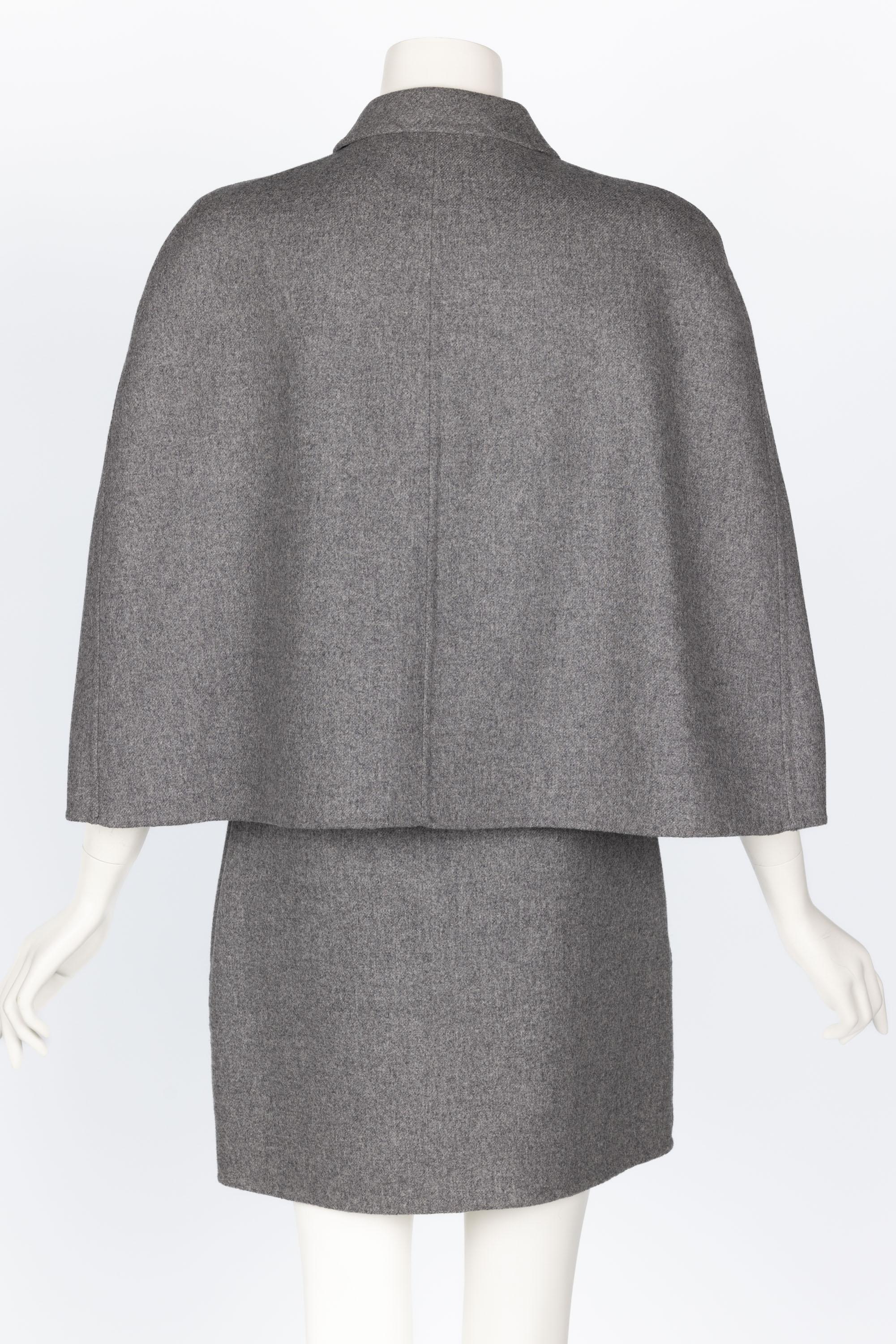 Valentino Grey Wool Angora Cape Mini Skirt Suit Set For Sale 2