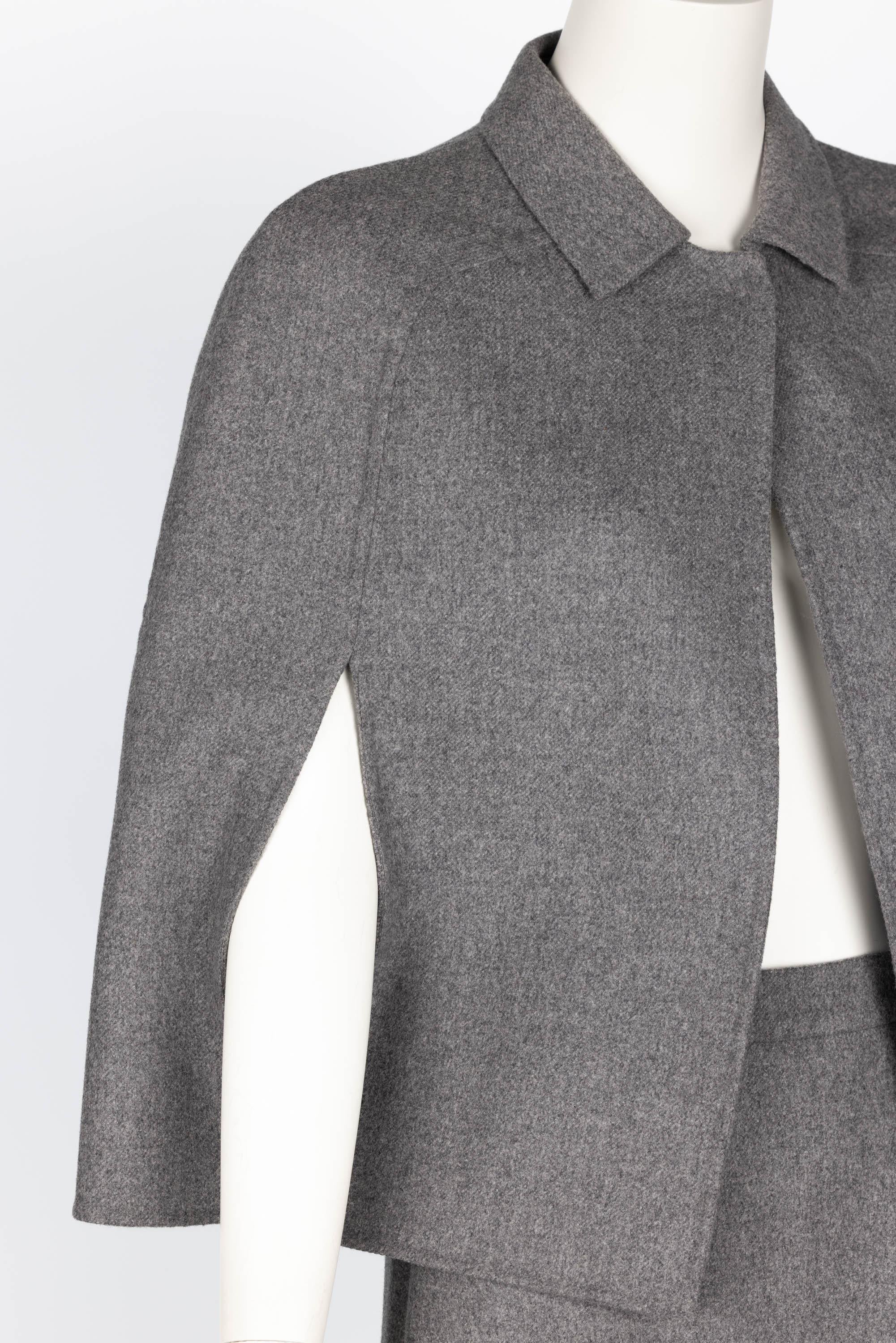 Valentino Grey Wool Angora Cape Mini Skirt Suit Set For Sale 3