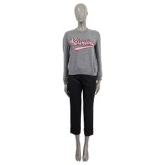VALENTINO grey wool & cashmere PINK INTARSIA LOGO Crewneck Sweater M