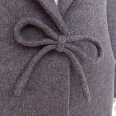 VALENTINO grey wool flannel bow tie front panelled long tailored coat IT38 XS