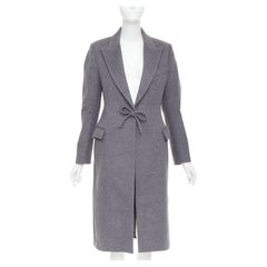 VALENTINO grey wool flannel bow tie front panelled long tailored coat IT38 XS