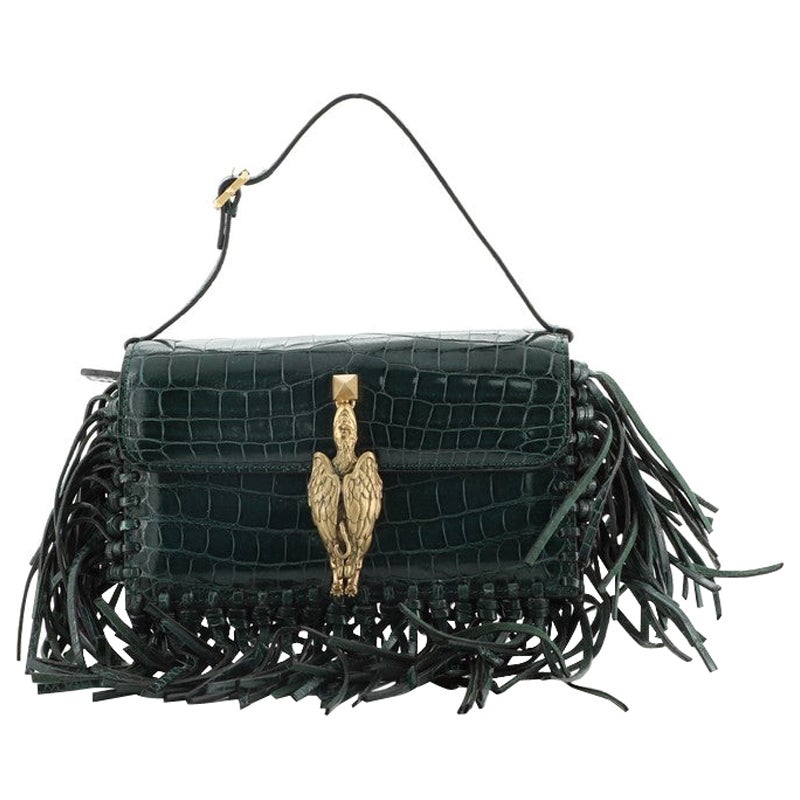Valentino Gryphon Fringe Flap Bag Crocodile Mini