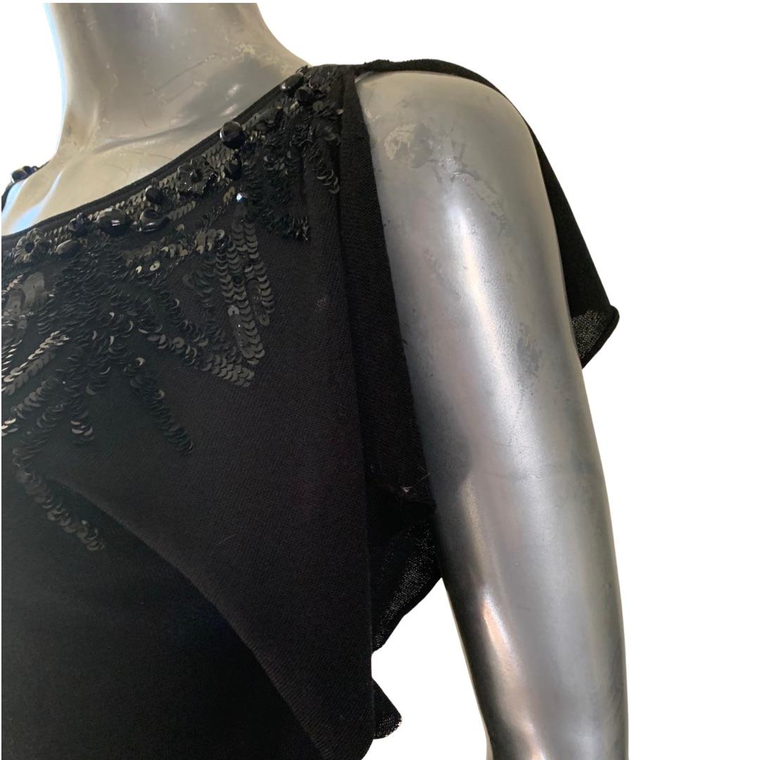 Valentino Hand Beaded and Sequins Black Knit Blouse Italy Size 6 For Sale 1