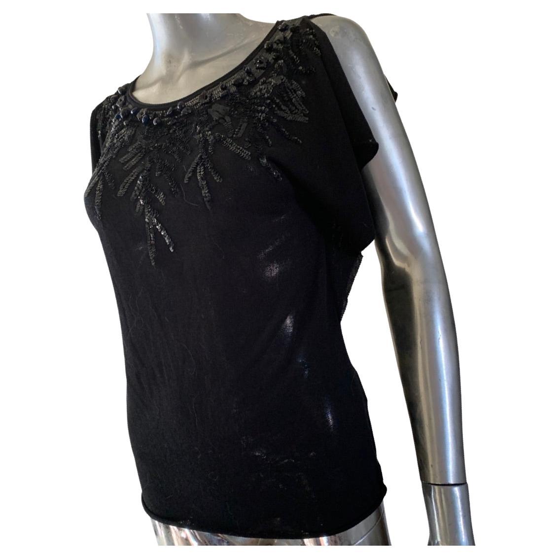 Valentino Hand Perlen und Pailletten Schwarze Strickbluse Italien Größe 6