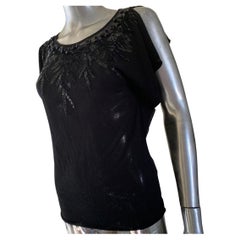 Valentino - Chemisier en tricot noir perlé et paillettes à la main, Italie, taille 6