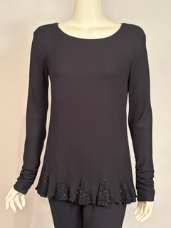 Valentino Haute Couture Black Silk Top, Pants and Skirt Set with Black Beadwork
