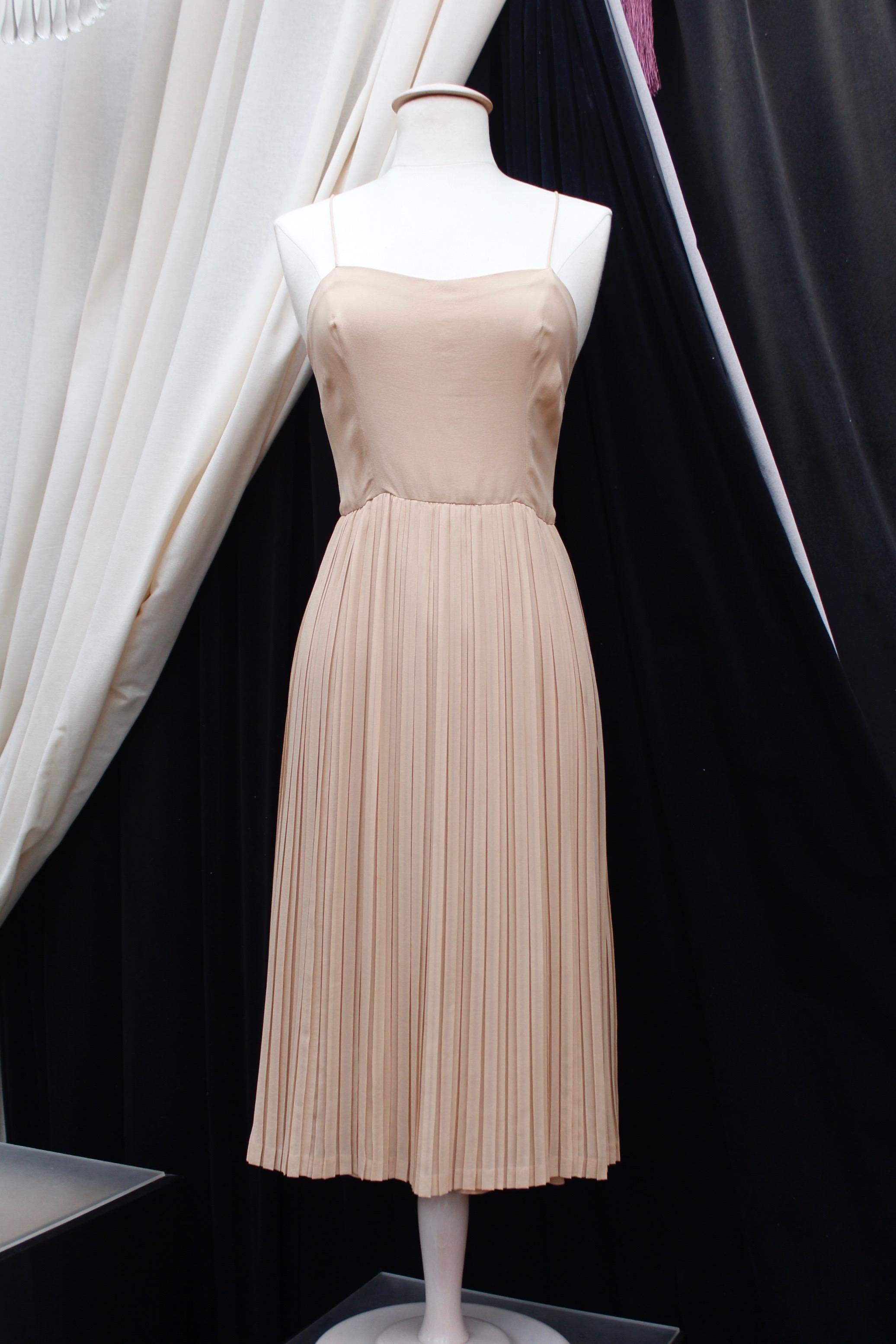 Beige Valentino Haute Couture gorgeous beige silk chiffon cocktail dress with embroide For Sale