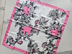 Valentino Haute Couture Pink & Gray abstract/floral Print Silk Scarf logo