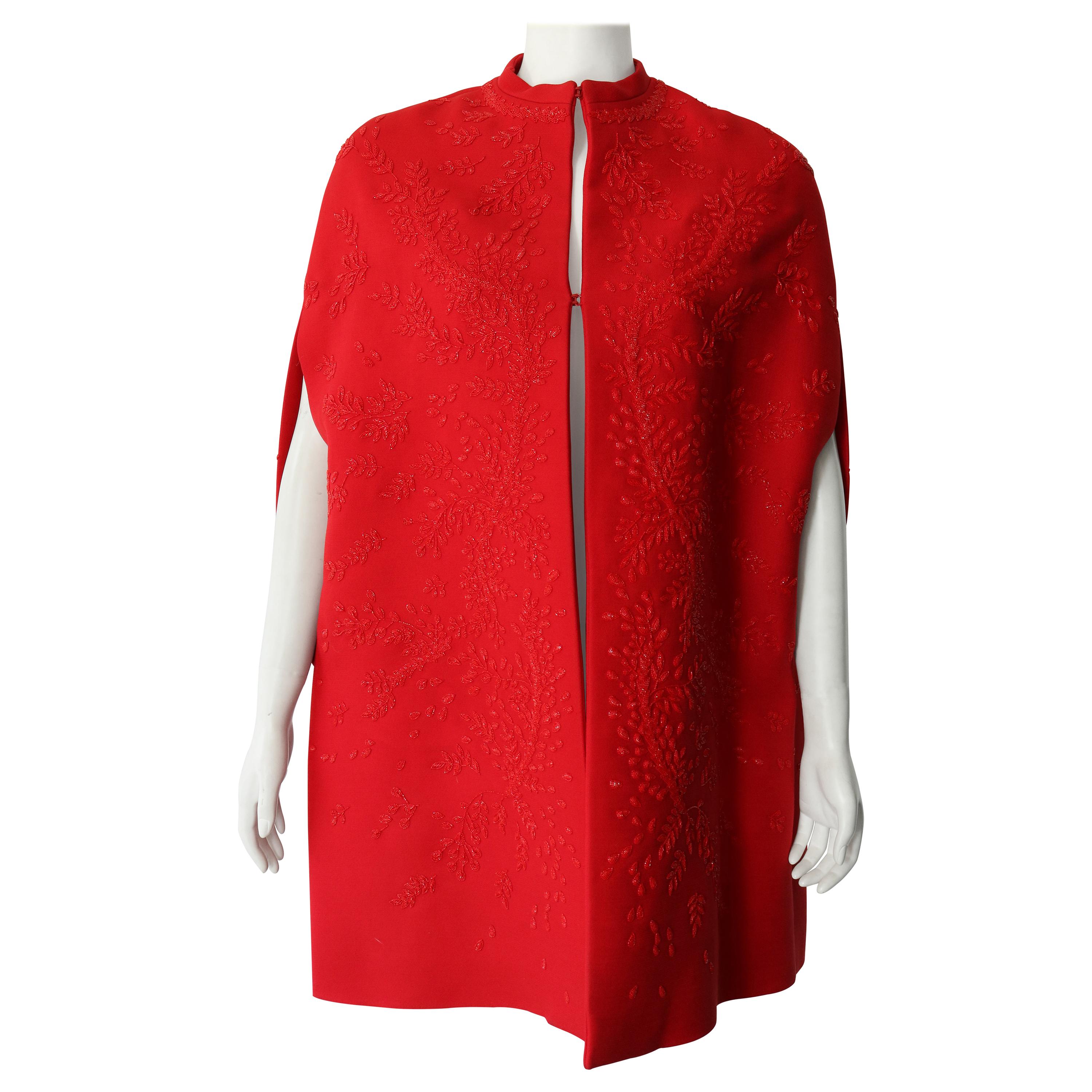 Valentino Haute Couture Red Beaded Embellished Cape 