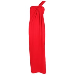 Valentino Couture - Abito a colonna monospalla in seta rossa con spacco laterale