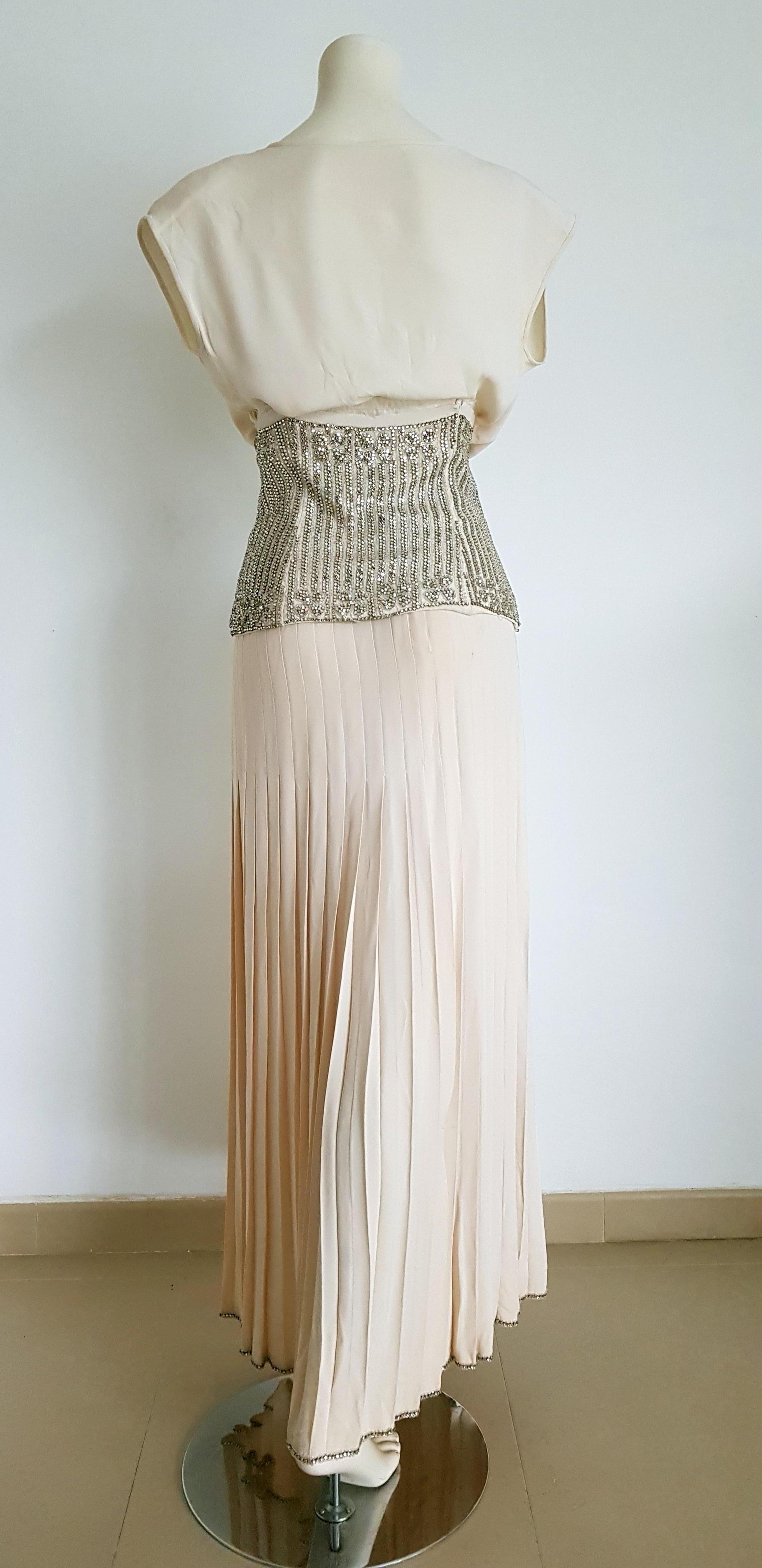 Women's VALENTINO Haute Couture Top Skirt Swarovski Diamonds Waistband Silk Dress-Unworn For Sale