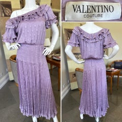 Valentino Haute Couture Vintage Purple Pleated Ruffled Dress