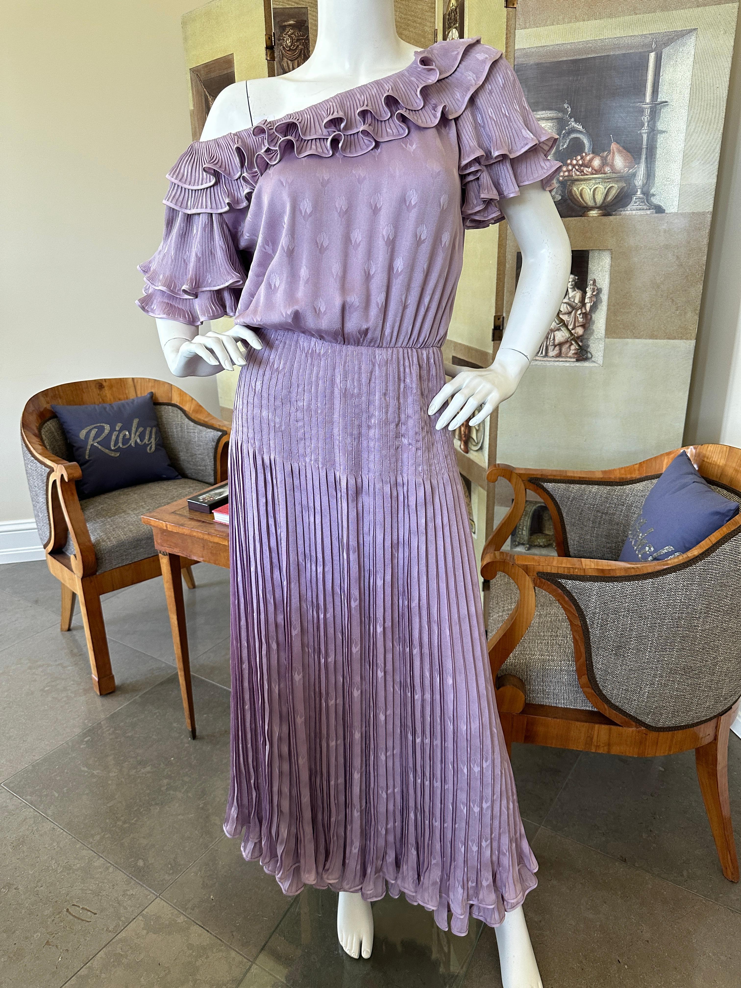 Valentino Haute Couture Vintage Purple Pleated Ruffled Dress In Excellent Condition For Sale In Cloverdale, CA