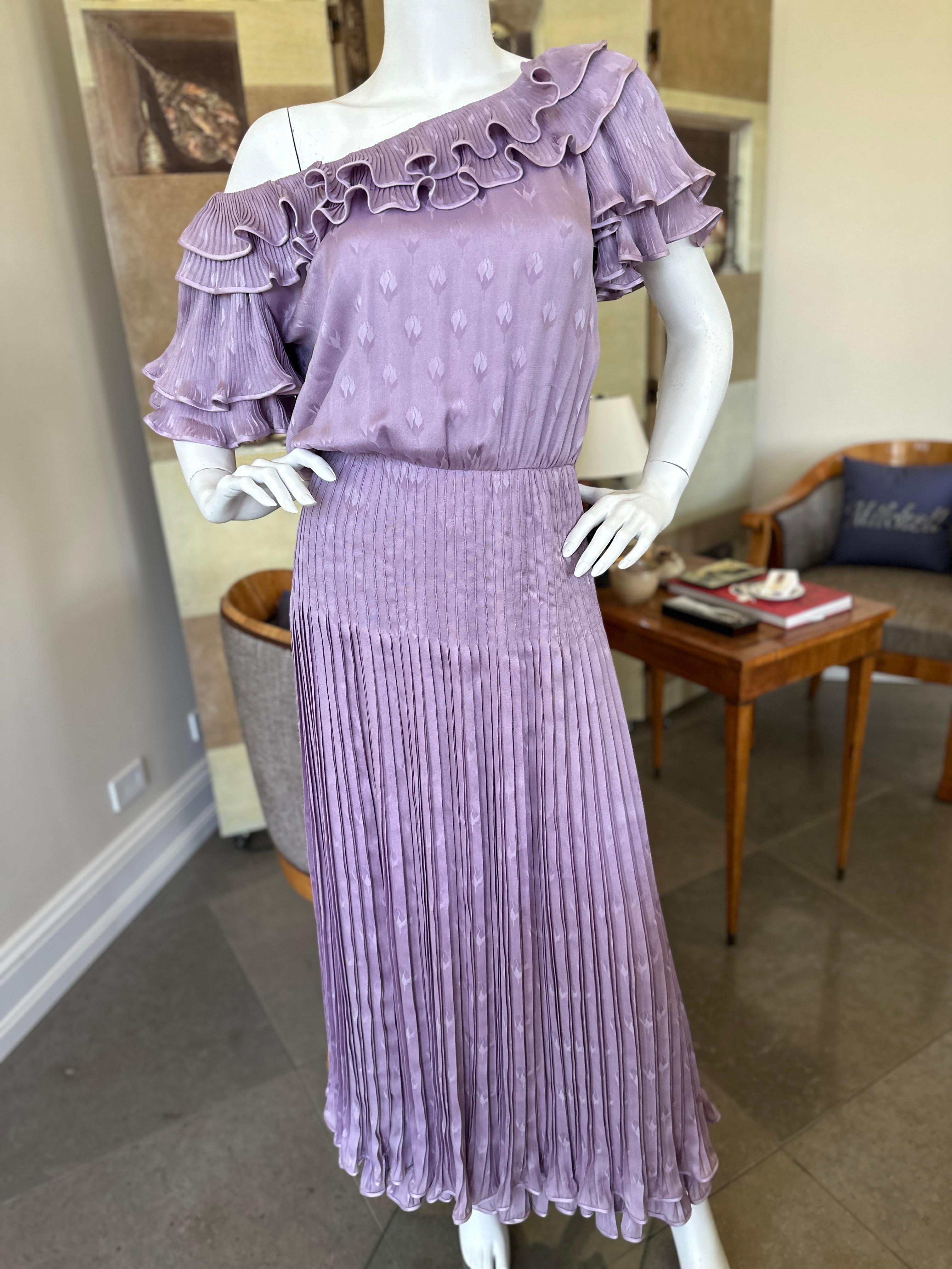 Women's Valentino Haute Couture Vintage Purple Pleated Ruffled Dress For Sale