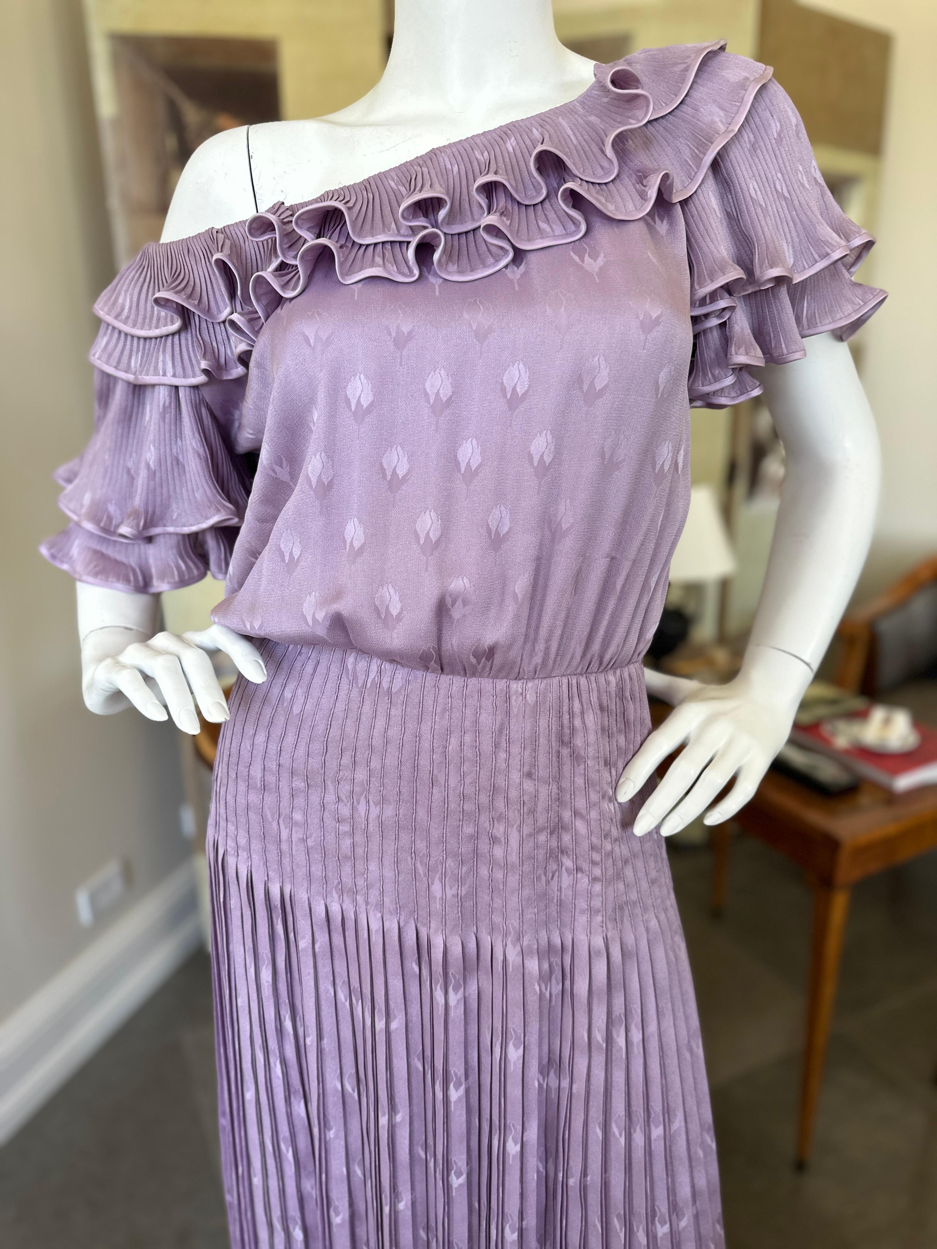 Valentino Haute Couture Vintage Purple Pleated Ruffled Dress For Sale 1