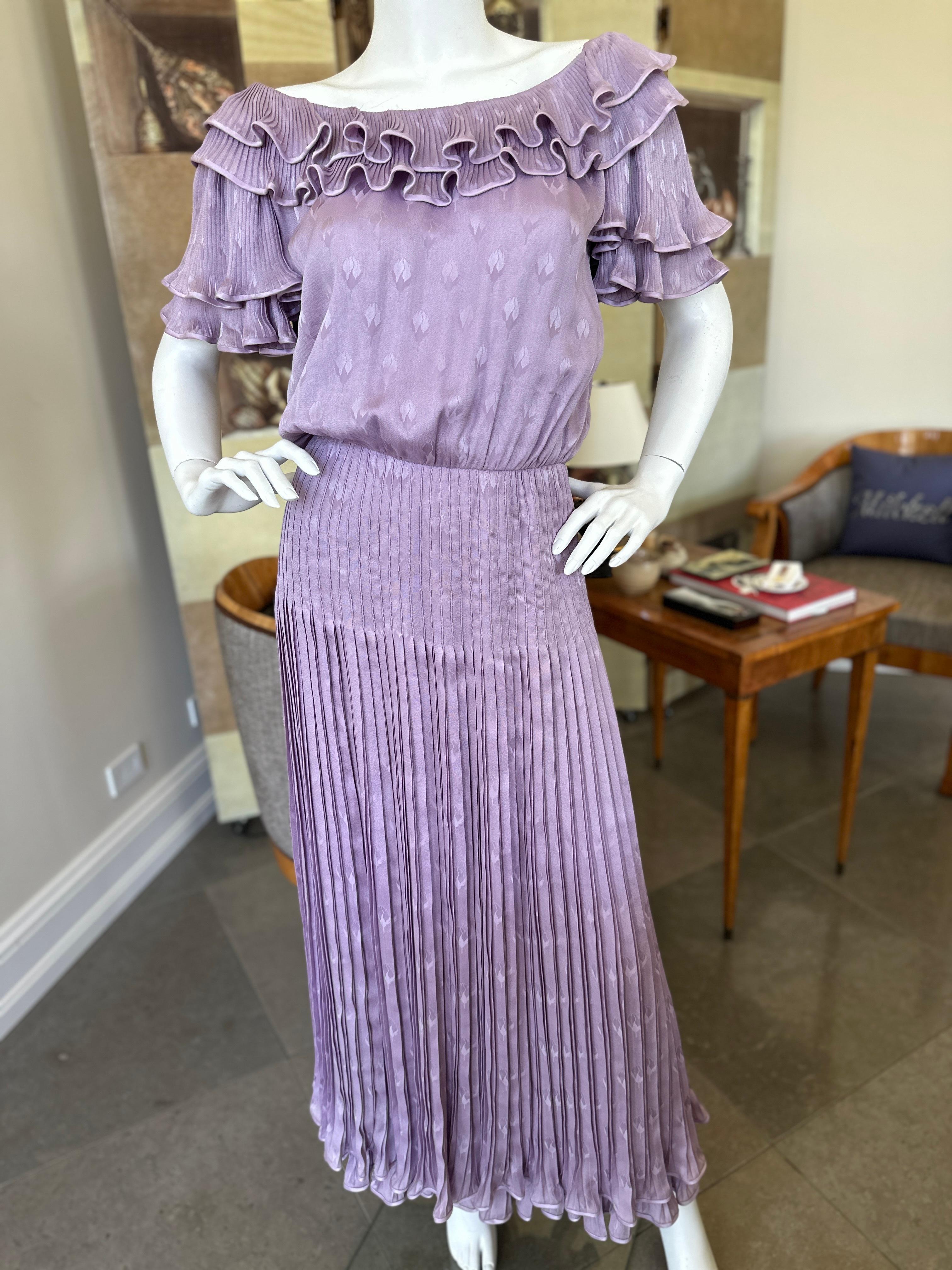 Valentino Haute Couture Vintage Purple Pleated Ruffled Dress For Sale 2