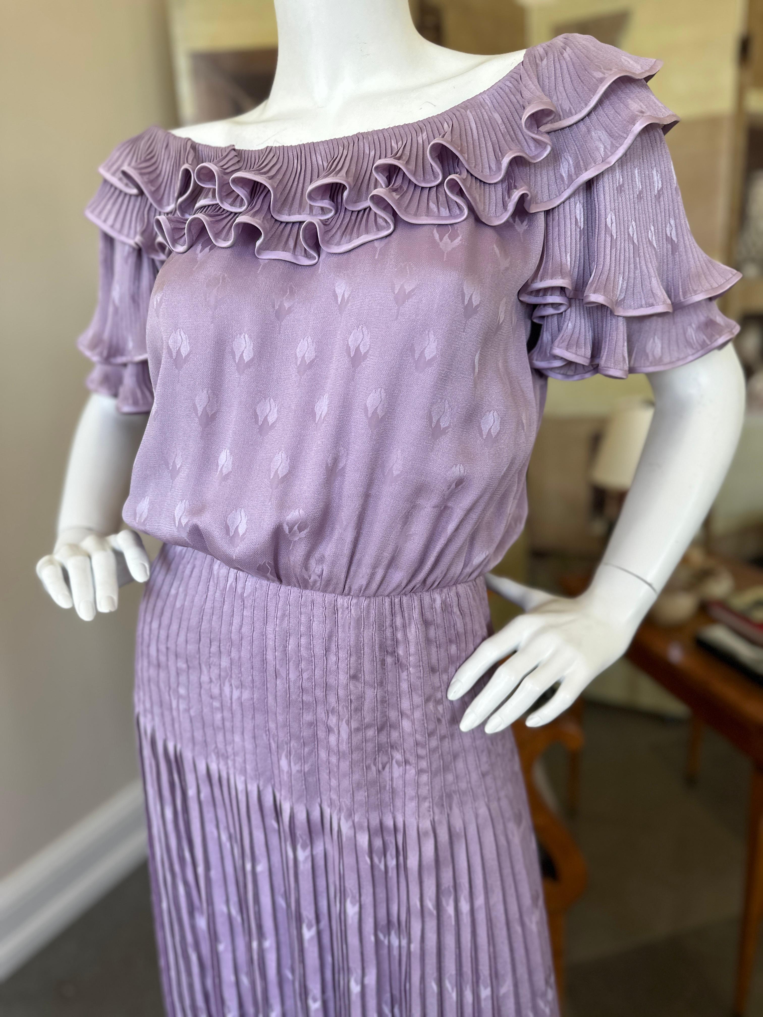 Valentino Haute Couture Vintage Purple Pleated Ruffled Dress For Sale 3