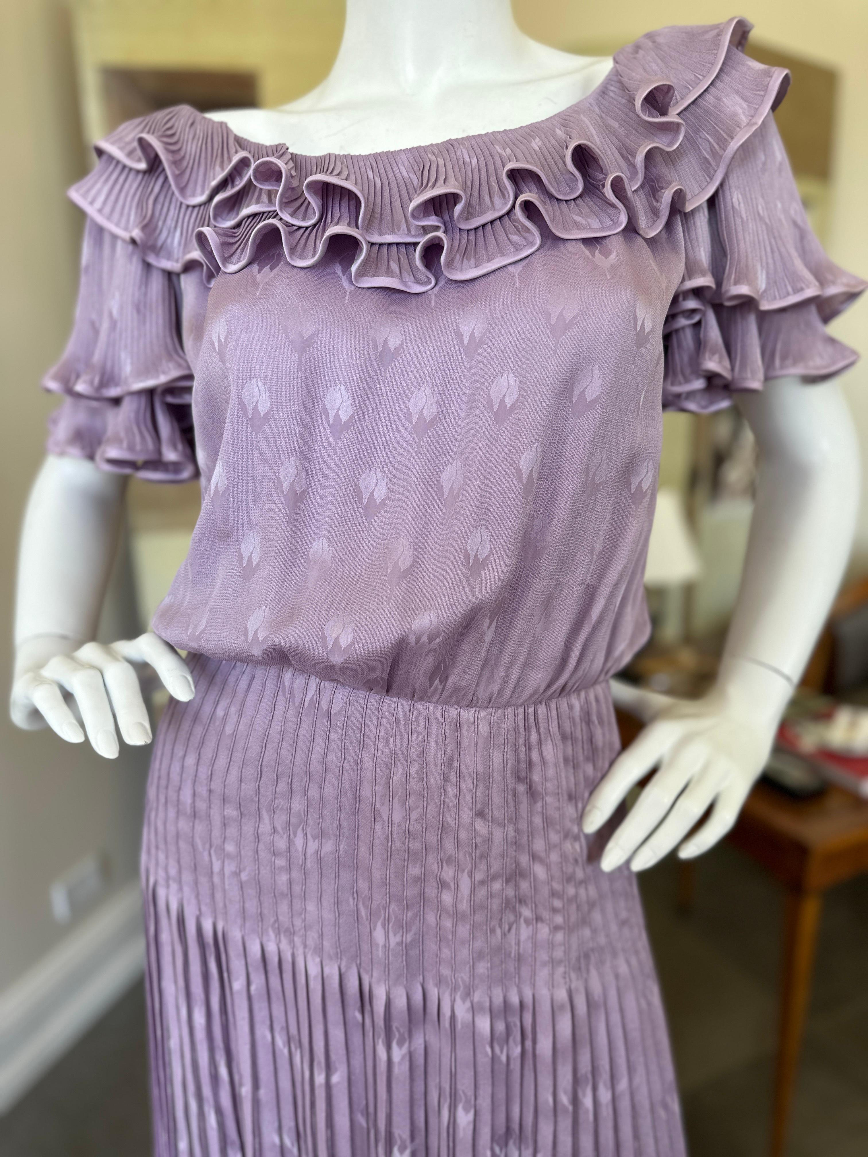 Valentino Haute Couture Vintage Purple Pleated Ruffled Dress For Sale 4