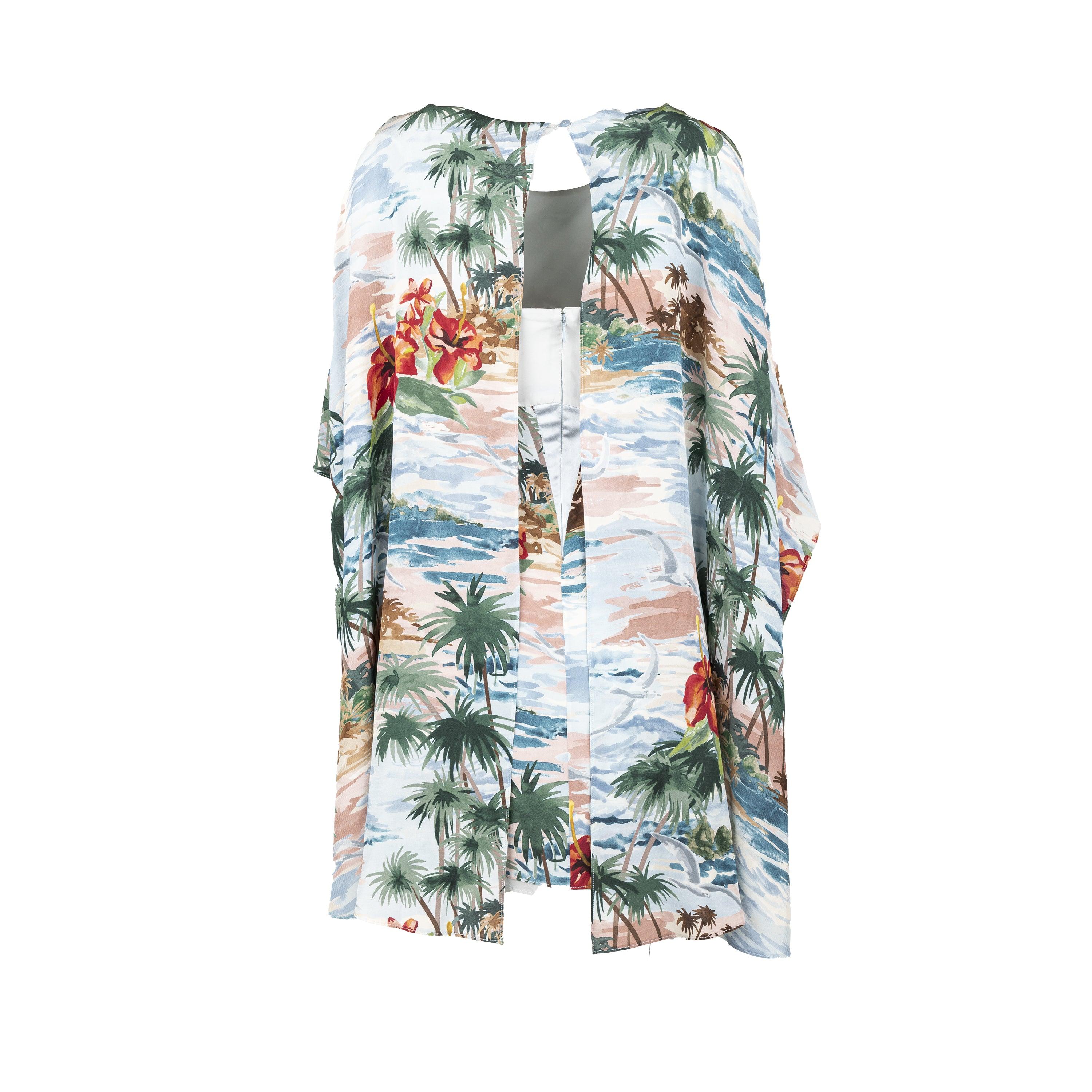 Gray Valentino Hawaiian Couture Cape Dress - '10s For Sale