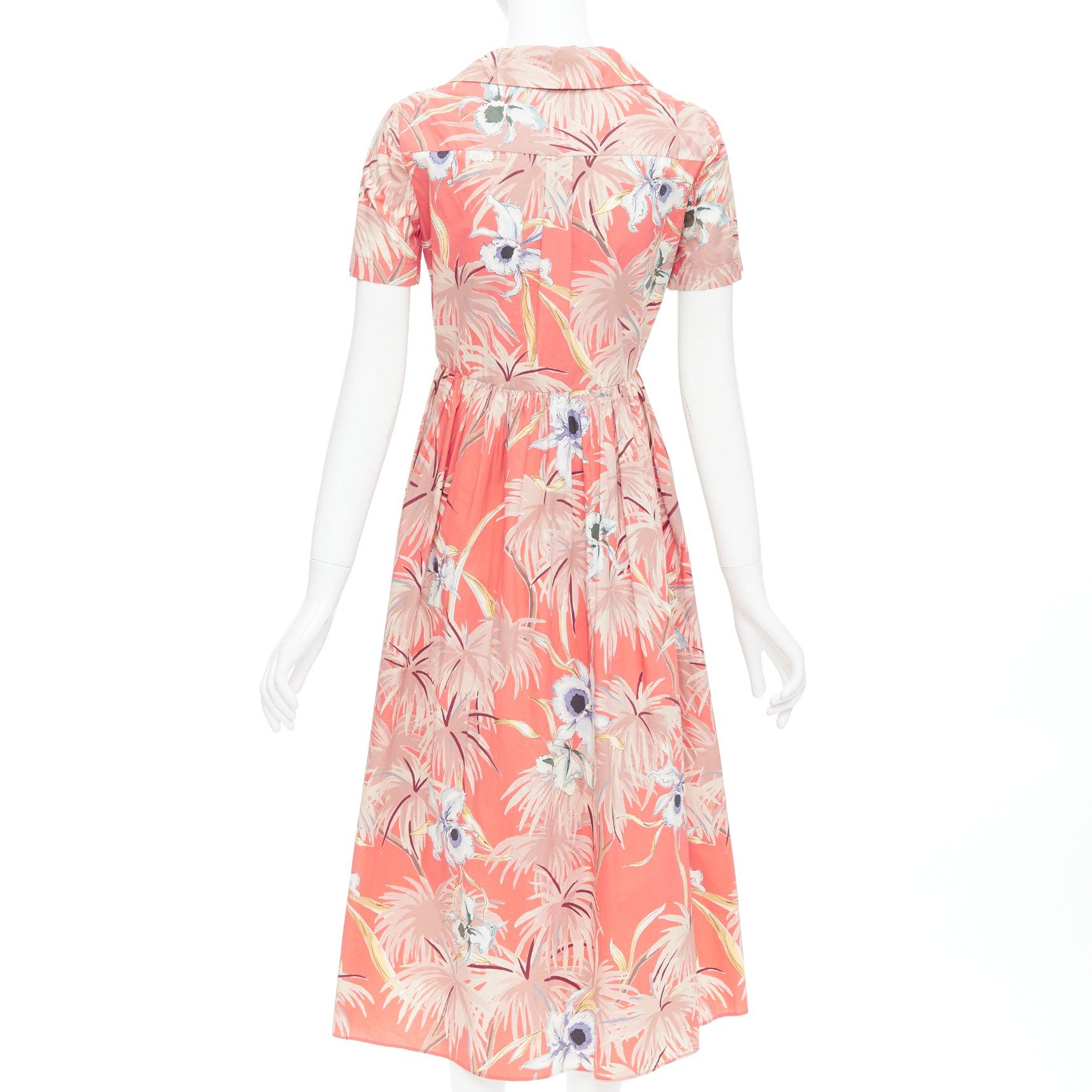 VALENTINO Hawaiian Couture Ruway coral cotton tropical applique shirt dress Sz4 For Sale 1