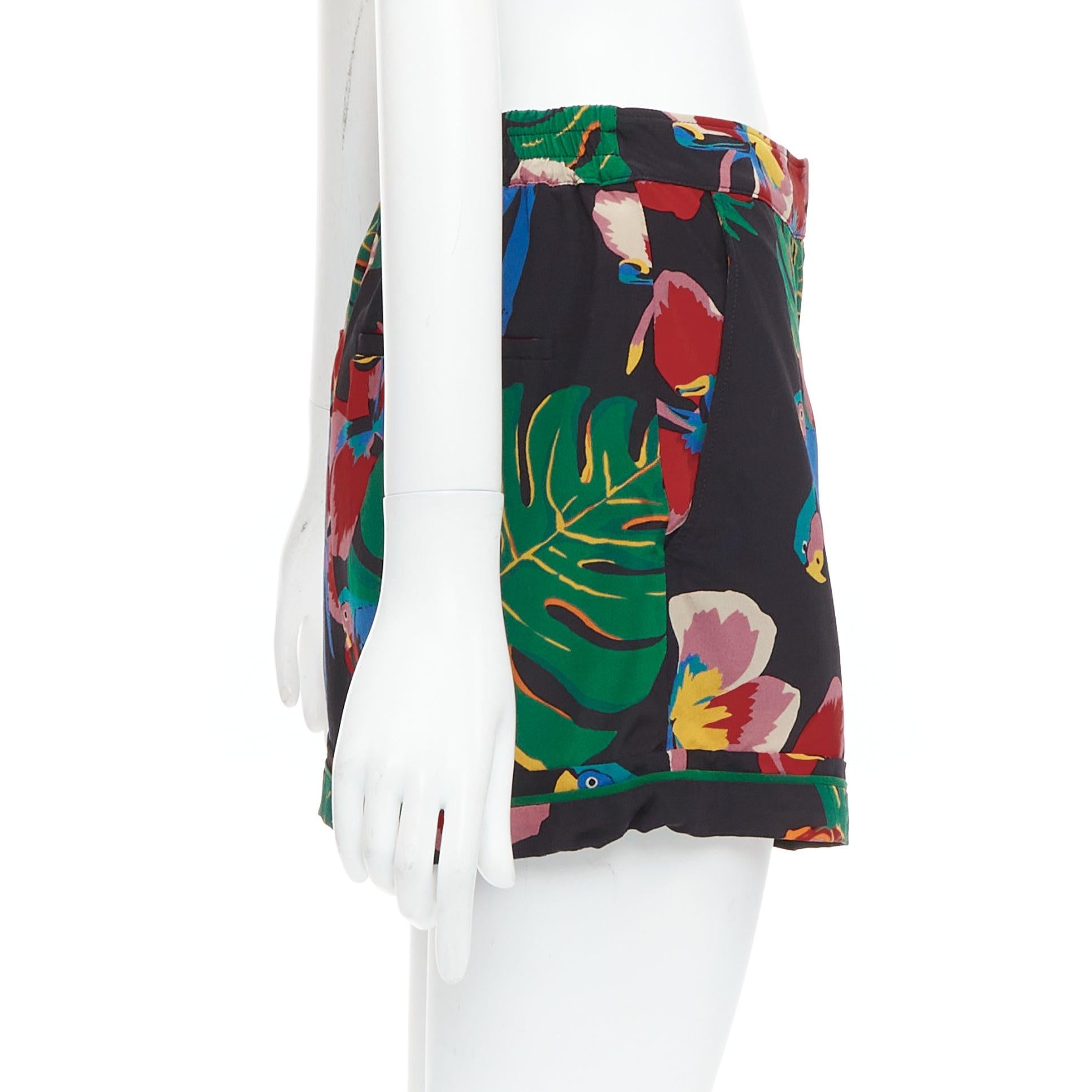 VALENTINO Hawaiian Couure 100% Seidenkrepp-Hohe Shorts mit Papagei-Blumendruck S Damen im Angebot