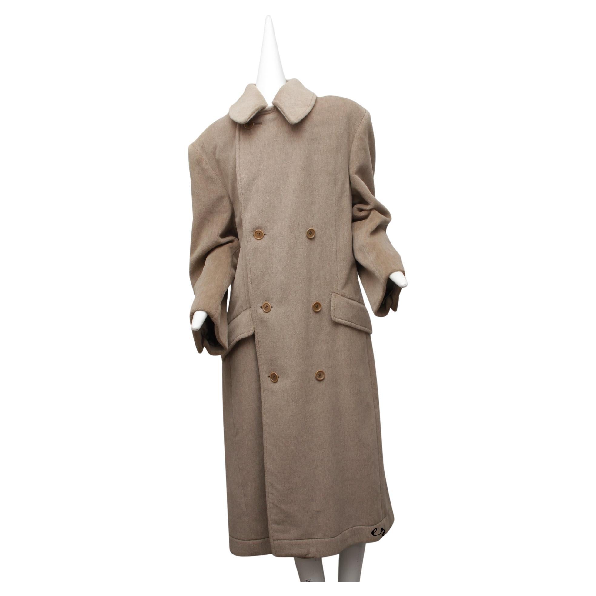 VALENTINO, Honey Color, Velour, Long Overcoat, Right and Left Buttons, F/W 1989 For Sale