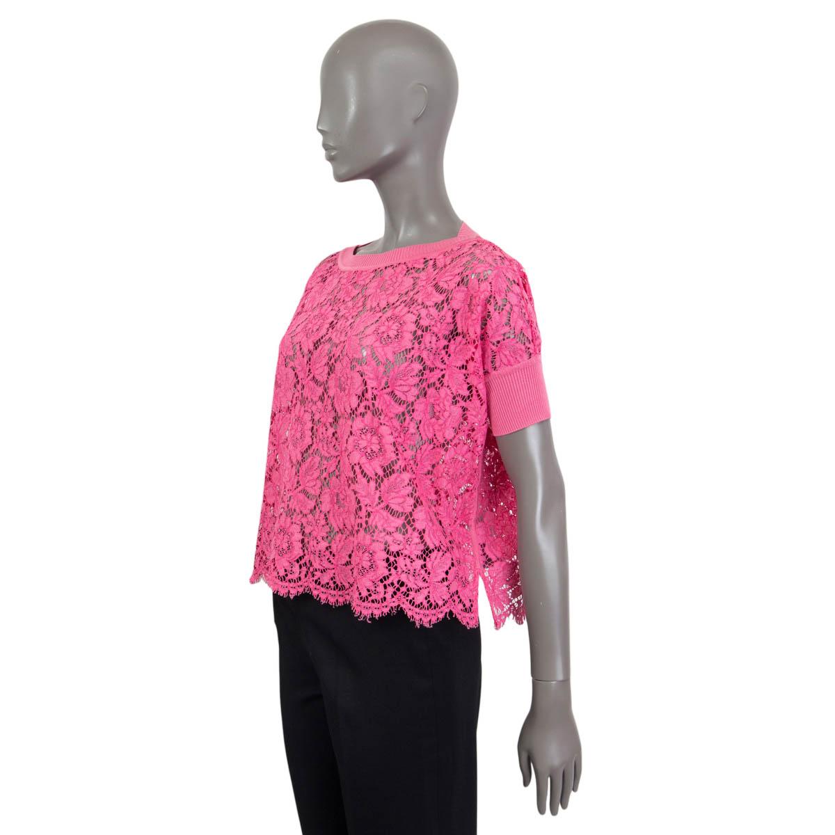 Pink VALENTINO hot pink cotton OVERSIZED LACE T-Shirt Shirt M For Sale