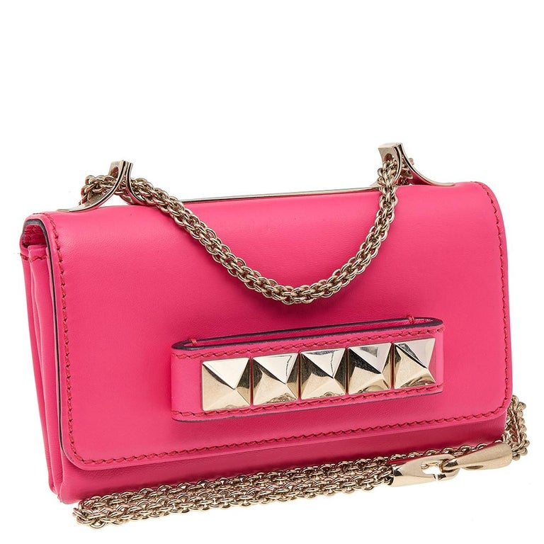 Valentino Pink Leather Mini Rockstud Va Va Voom Chain Bag at