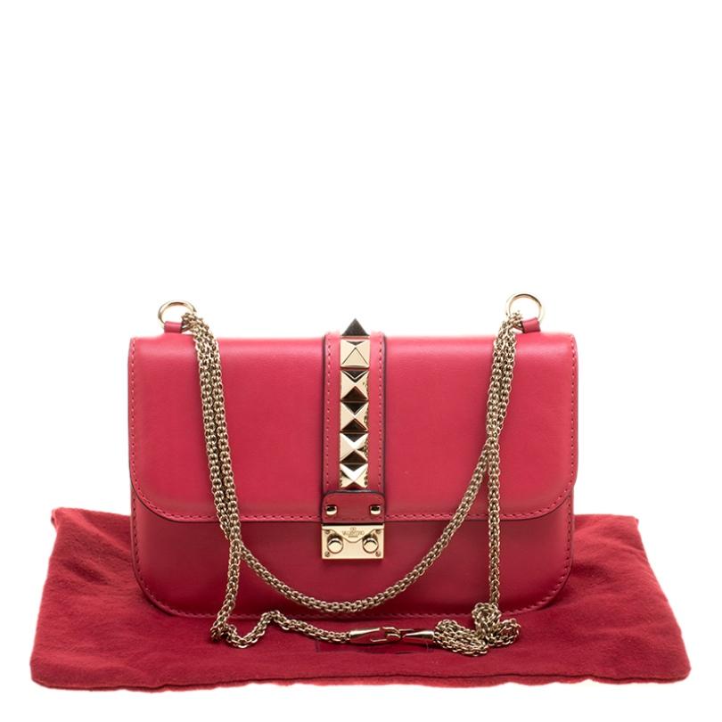 Valentino Hot Pink Leather Rockstud Medium Glam Lock Flap Bag 4