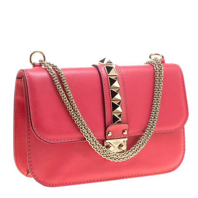 Valentino Hot Pink Leather Rockstud Medium Glam Lock Flap Bag For Sale ...