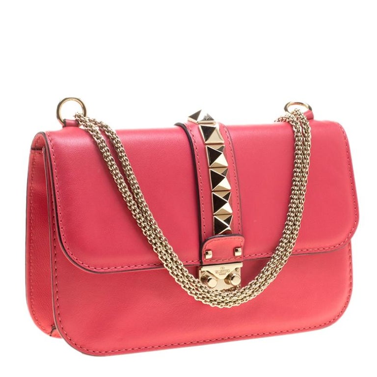 Valentino Hot Pink Leather Rockstud Medium Glam Lock Flap Bag at ...