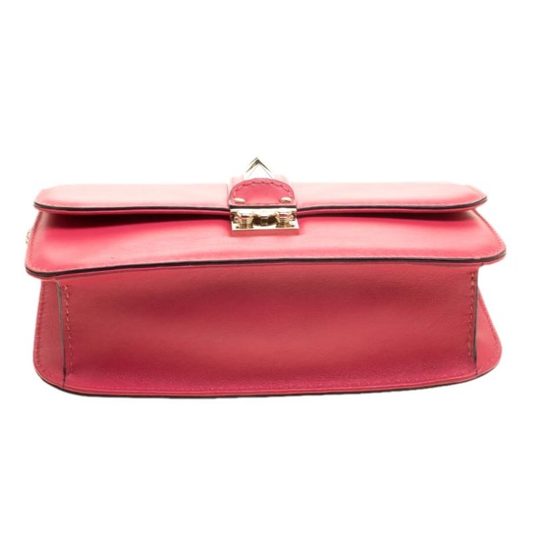 Valentino Hot Pink Leather Rockstud Medium Glam Lock Flap Bag at ...
