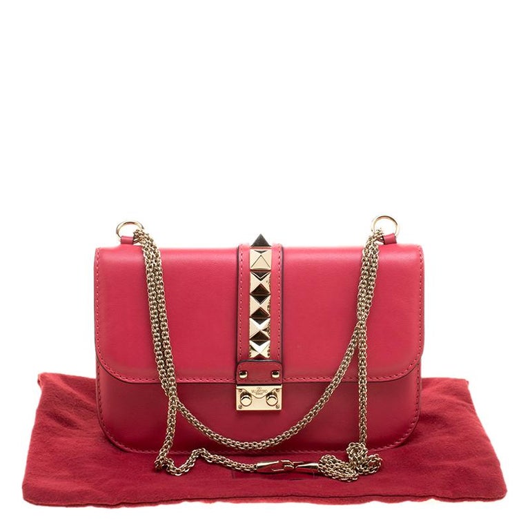 Valentino Hot Pink Leather Rockstud Medium Glam Lock Flap Bag For Sale ...