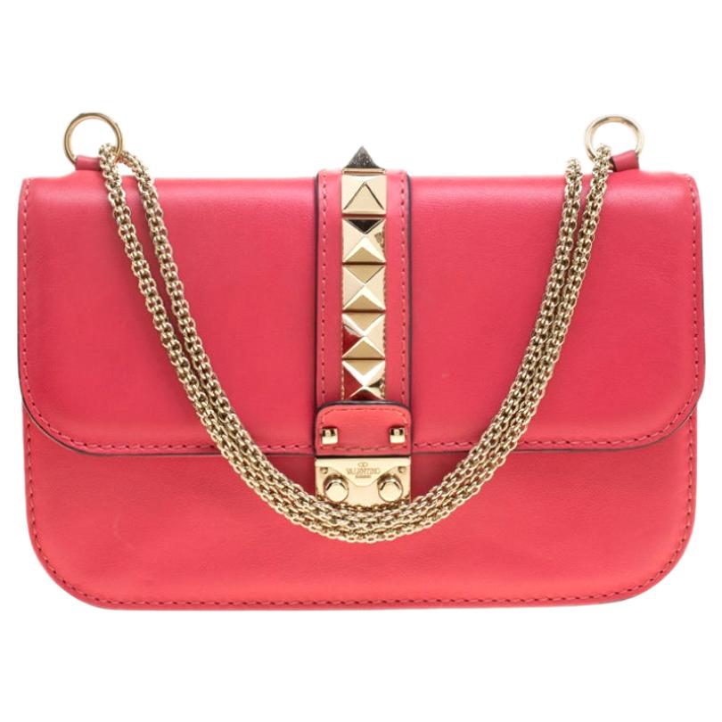 Valentino Hot Pink Leather Rockstud Medium Glam Lock Flap Bag