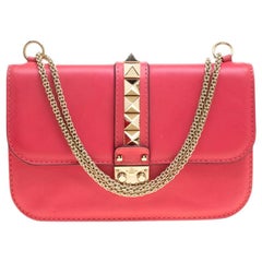 Valentino Hot Pink Leather Rockstud Medium Glam Lock Flap Bag