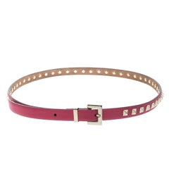 Valentino Hot Pink Leather Rockstud Skinny Belt 85cm