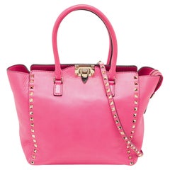 Valentino Hot Pink Leather Small Rockstud Trapeze Tote