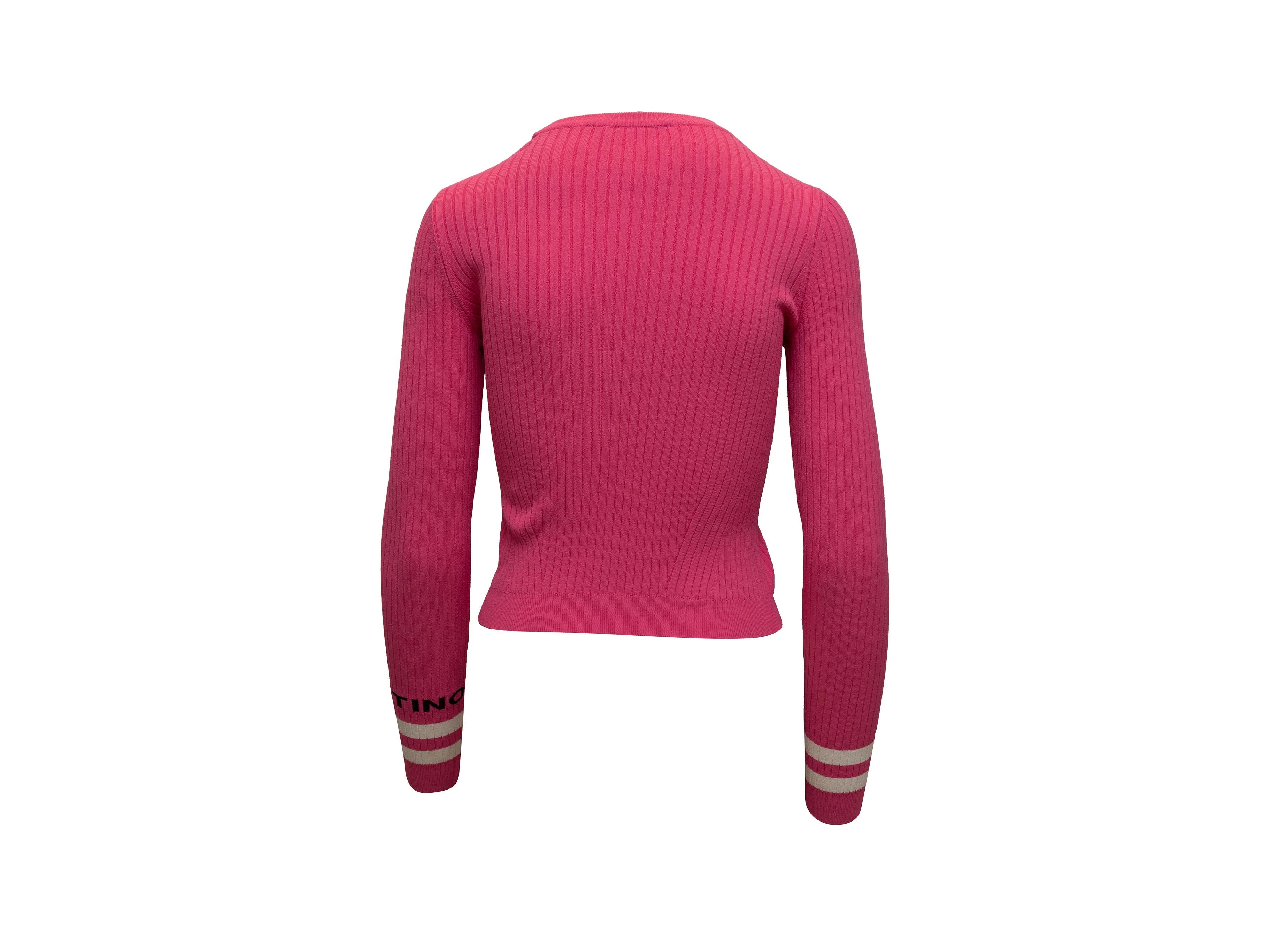 Valentino Hot Pink & Multicolor Rib Knit Sweater In Good Condition In New York, NY