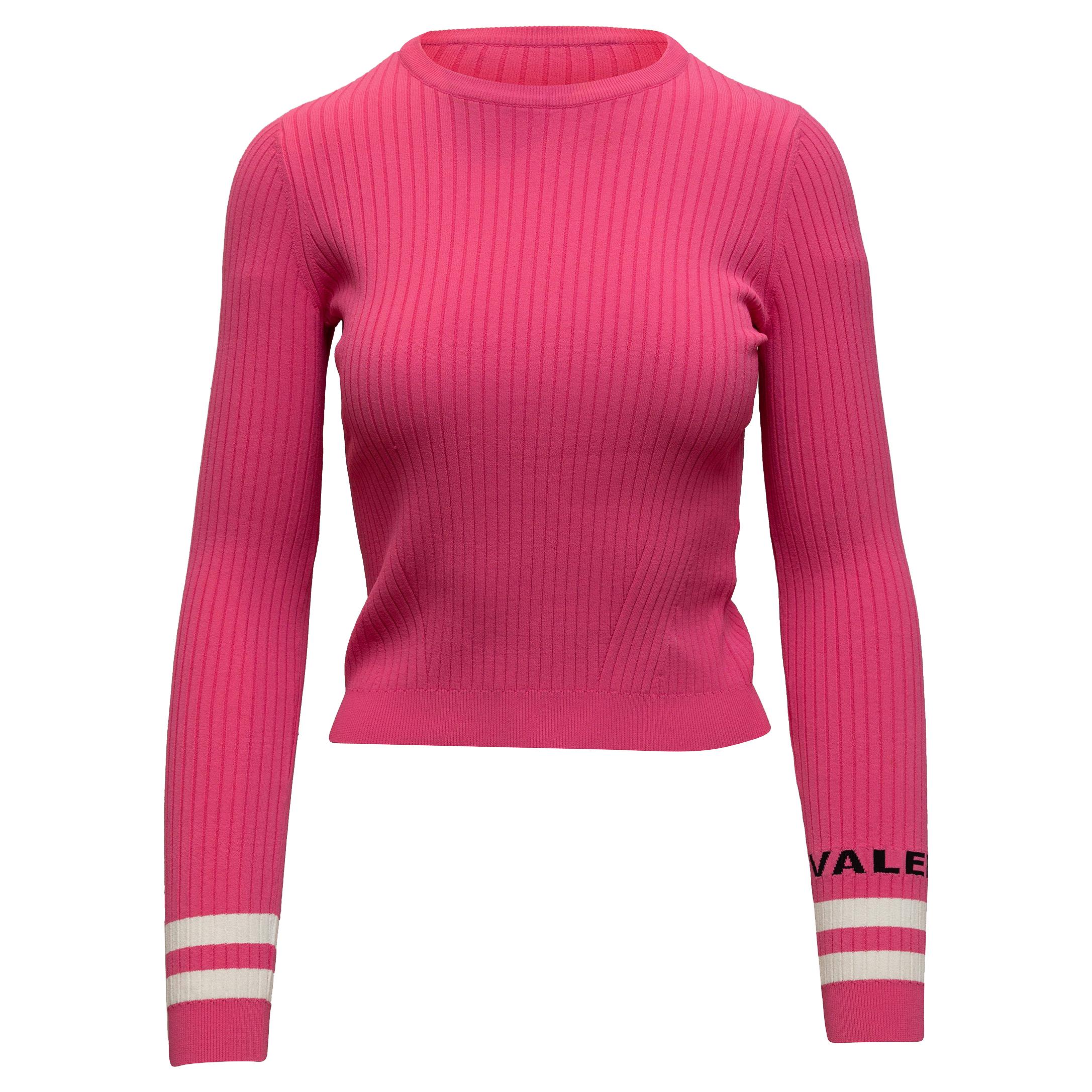 Valentino Hot Pink & Multicolor Rib Knit Sweater