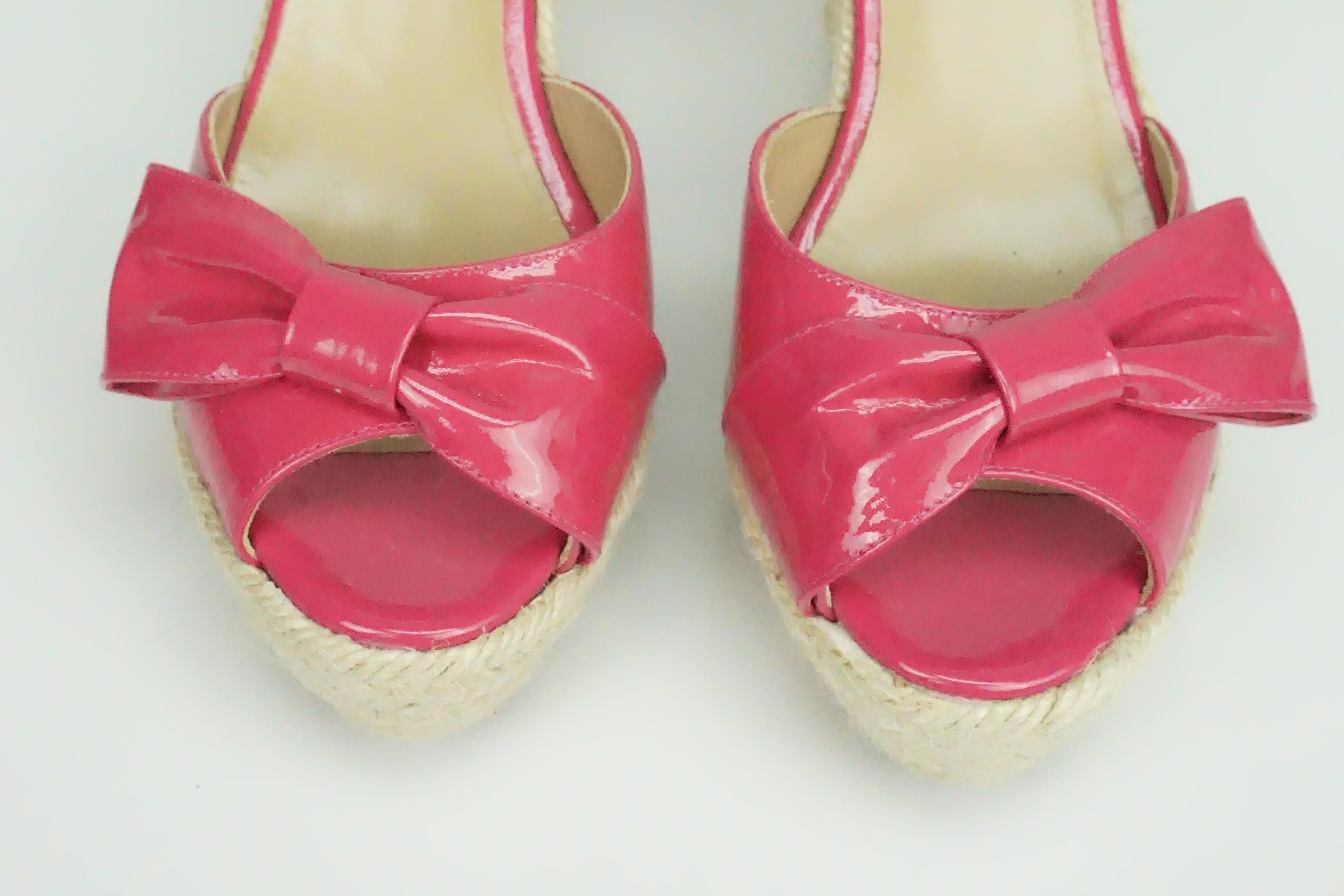 pink patent wedges