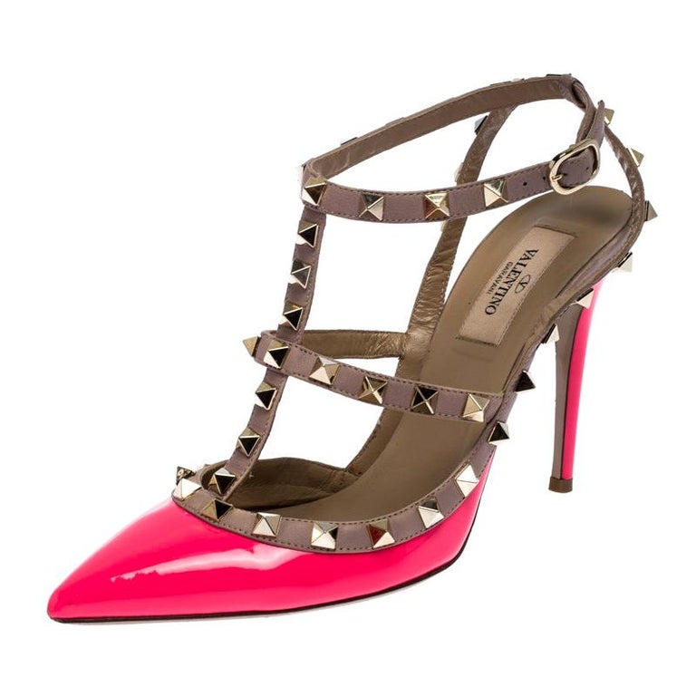 Valentino Pink Patent Leather Rockstud Ankle Pointed Toe Cage For at 1stDibs