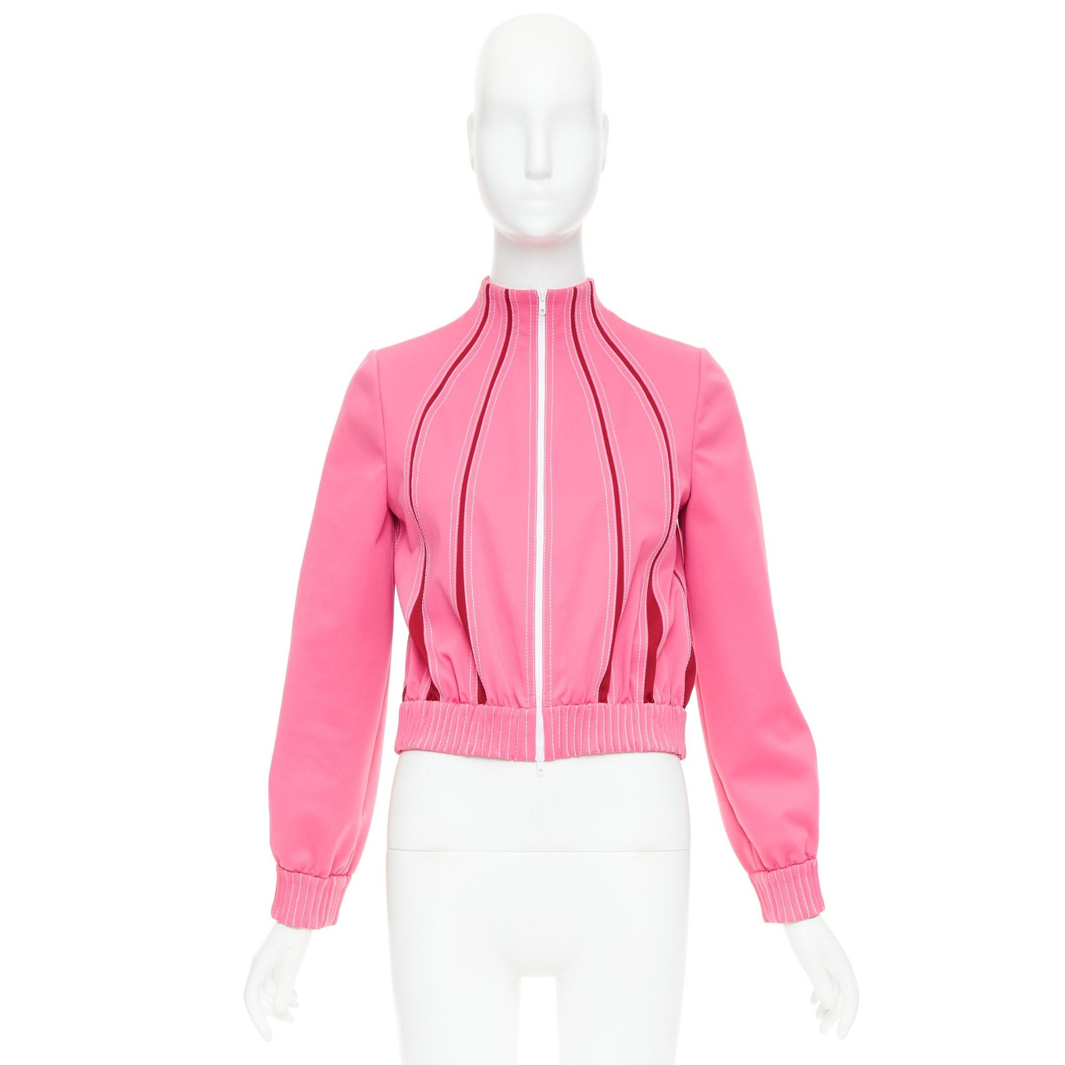 Valentino, rosa caldo, rosso, con cuciture a punto croce, track jacket a collo alto IT40 S in vendita 5