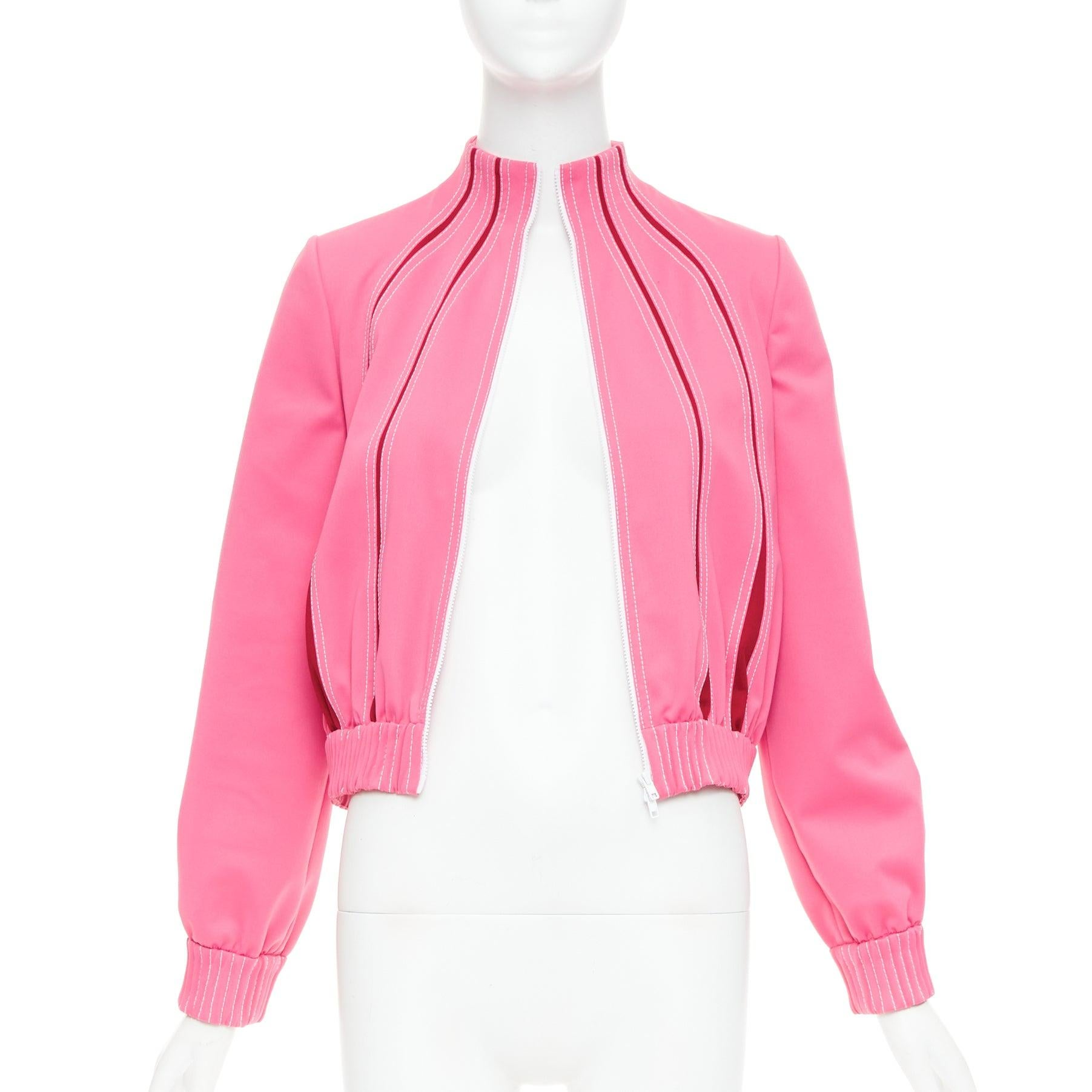 Rosa Valentino, rosa caldo, rosso, con cuciture a punto croce, track jacket a collo alto IT40 S in vendita