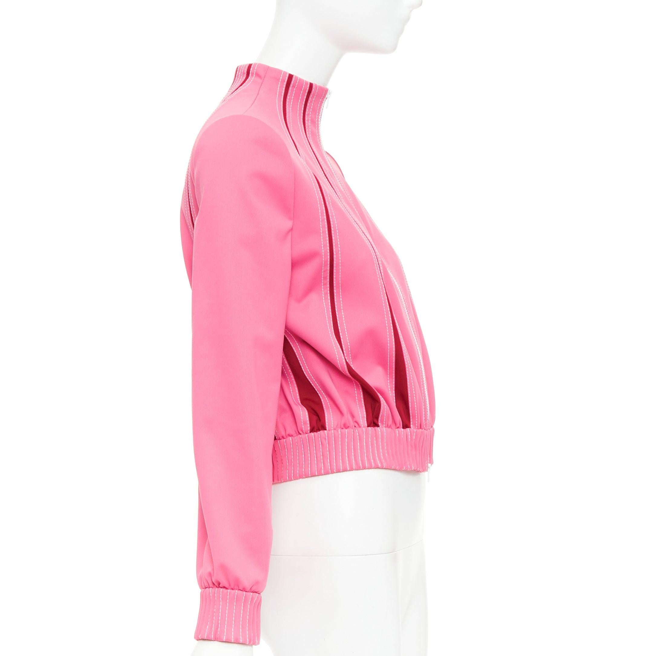 Donna Valentino, rosa caldo, rosso, con cuciture a punto croce, track jacket a collo alto IT40 S in vendita